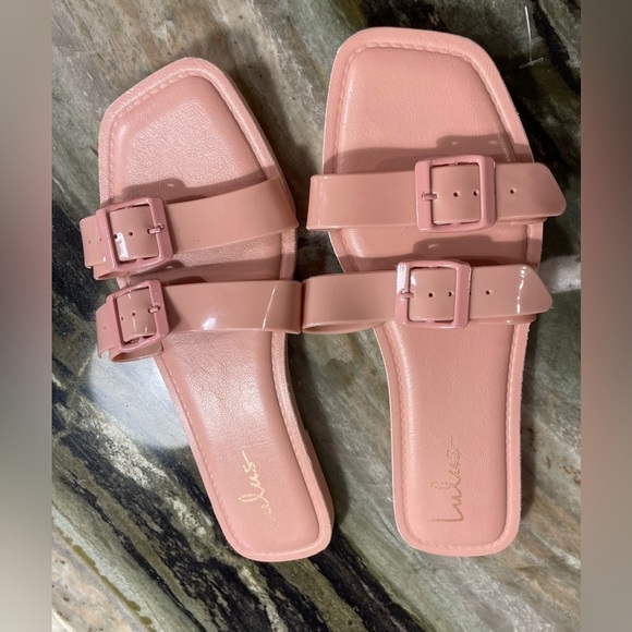 LULUS Roben Blush Pink Patent Buckled Slide Sandals - 9 - Picture 3 of 6